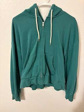 GAP Teal Full-Zip Hooded Sweatshirt with Cream Drawstrings